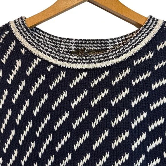 Men's 80's Eddie Bauer 100% Cotton Knit Blue Cream Birds Eye Crewneck Sweater XL - Picture 5 of 7